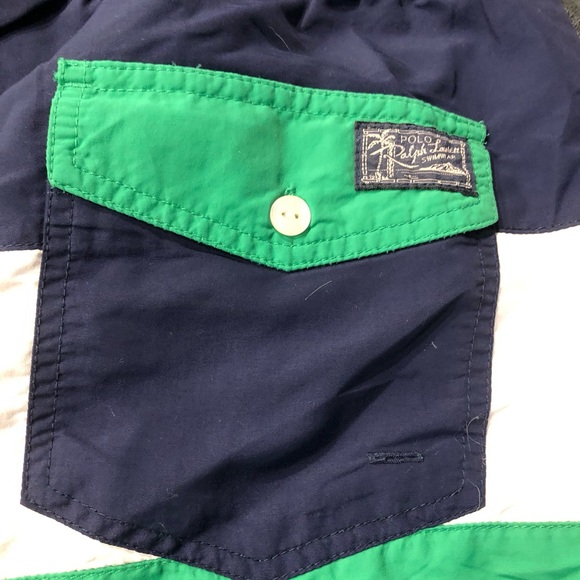 Ralph Lauren Blue and Green Striped Swim Trunks - Picture 6 of 11